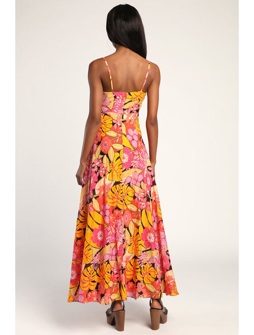 Lulus Cabo Is Calling My Name Orange Floral Print Surplice Maxi Dress