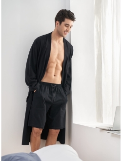 Men's Cotton Robe Lightweight Kimono Bathrobe with Pockets Mens Summer Knit Robes
