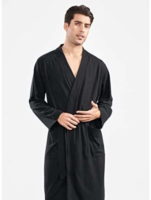 DAVID ARCHY Men's Cotton Robe Lightweight Kimono Bathrobe with Pockets Mens Summer Knit Robes