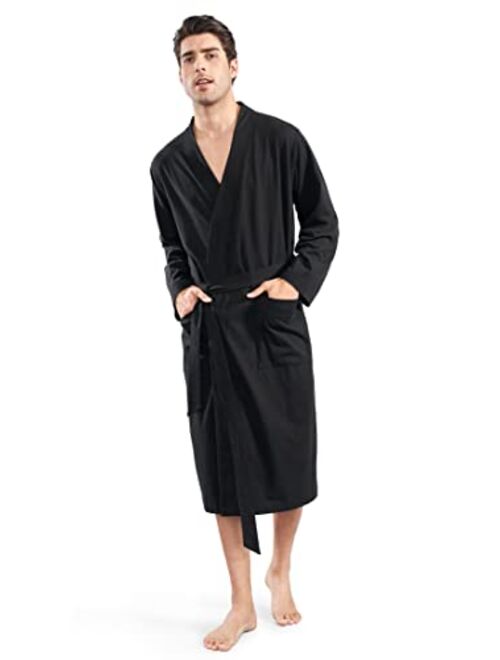 DAVID ARCHY Men's Cotton Robe Lightweight Kimono Bathrobe with Pockets Mens Summer Knit Robes