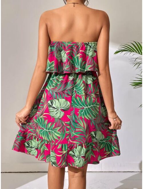 Shein Tropical Print Ruffle Hem Tube Dress