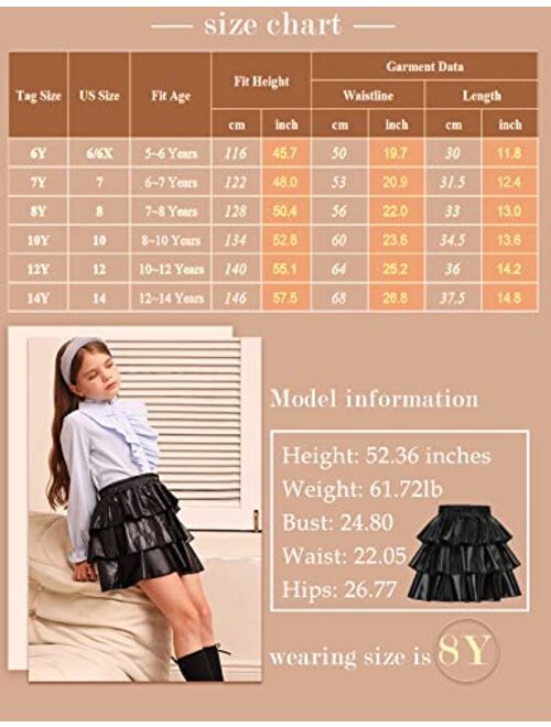 GRACE KARIN Girls Metallic Skirt 3-Layer Ruffle Skirt for Girls 5-14Y