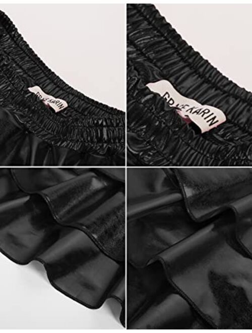 GRACE KARIN Girls Metallic Skirt 3-Layer Ruffle Skirt for Girls 5-14Y