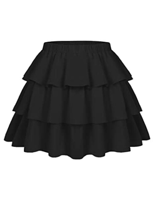 Arshiner Girls Summer Cute High Waist Ruffle Skirt Flared Pleated Solid Color Skirt