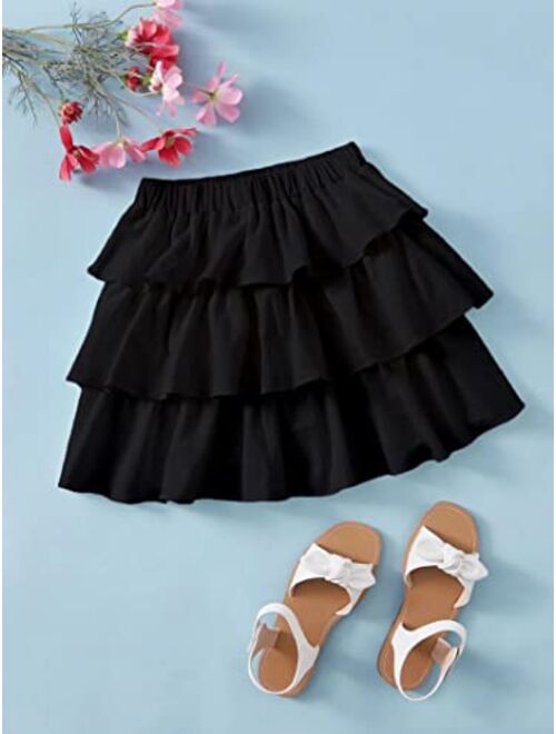 Arshiner Girls Summer Cute High Waist Ruffle Skirt Flared Pleated Solid Color Skirt