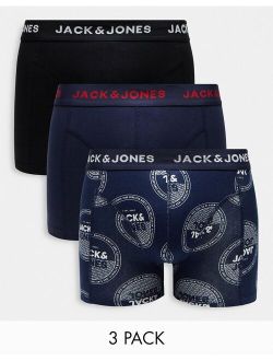 3 pack trunks with logo print in navy & black