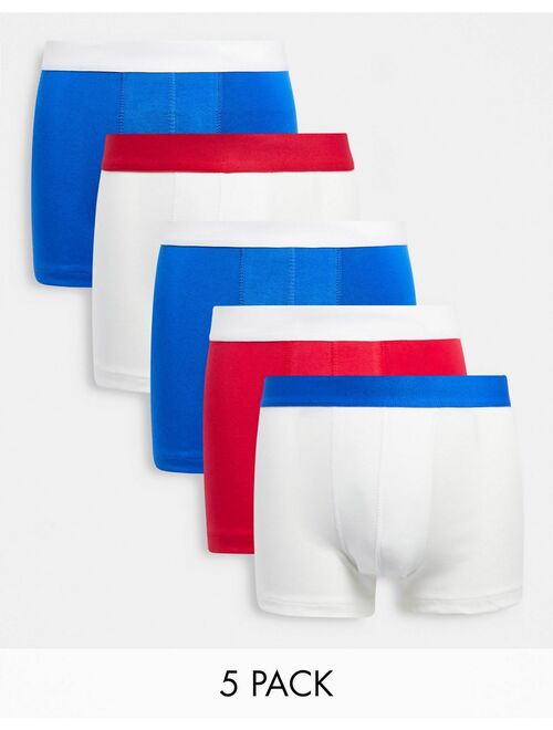 ASOS DESIGN 5 pack trunks with contrast waistbands