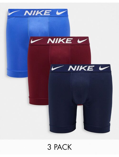 Nike Dri-FIT Essential Micro 3 pack longer length boxer briefs in blue, burgundy and navy