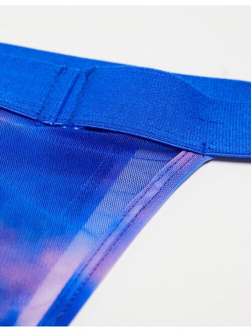 ASOS DESIGN thong in pink and blue printed mesh