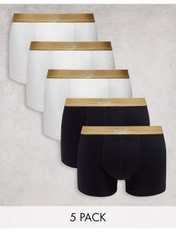 5-pack jersey trunks in black and white with gold Dark Future waistband