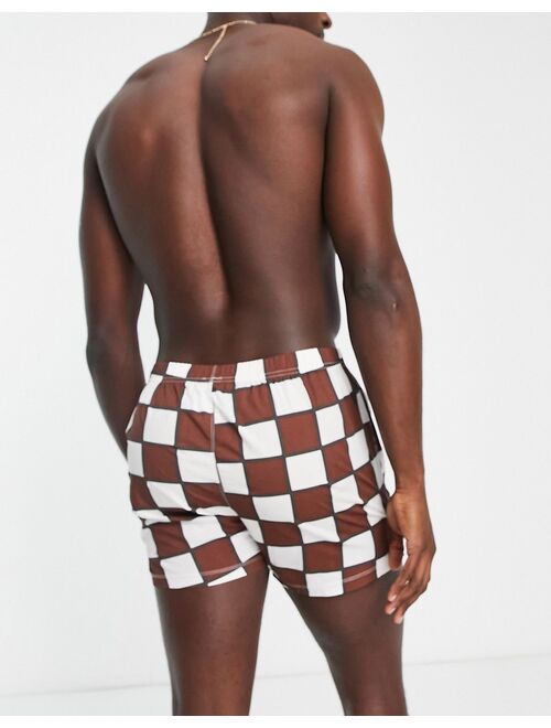 ASOS DESIGN 2 pack woven boxers in brown checkerboard