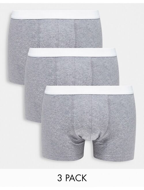 ASOS DESIGN 3 pack trunks in gray heather with waistband