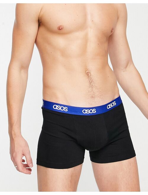 ASOS DESIGN jersey trunks in black with blue branded waistband