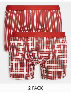 2 pack jersey trunks in red plaid and stripe