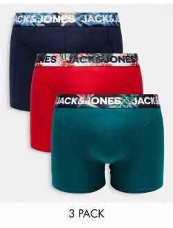 3-pack trunks with tropical waistband print in red & navy