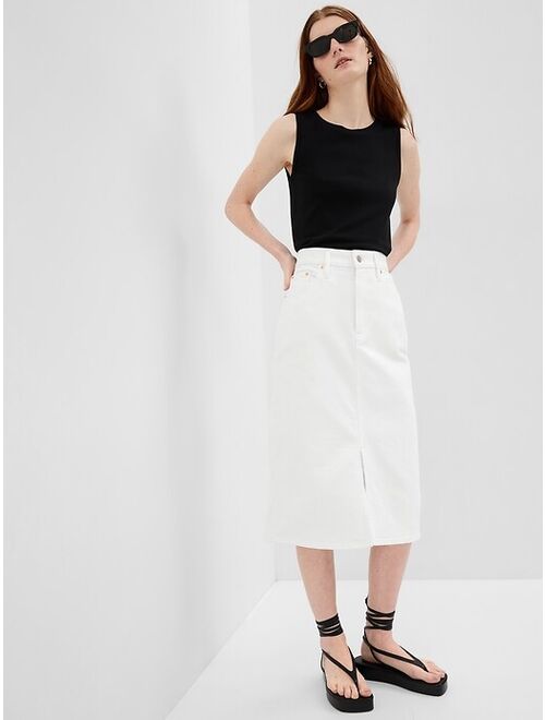 Gap High Rise A-Line Denim Midi Skirt with Washwell