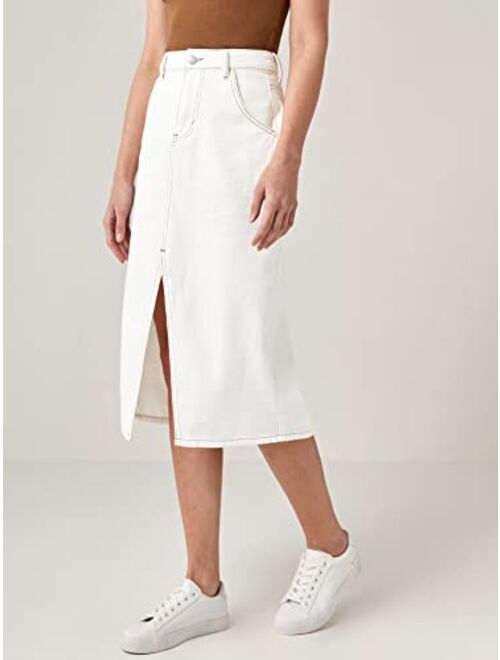SweatyRocks Women's Casual Denim Skirt High Waist Split Front Long Jean Skirts