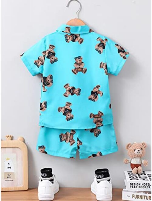 WDIRARA Toddler Boy's 2 Piece Outfit Cartoon Bear Print Short Sleeve Shirt and Short Set