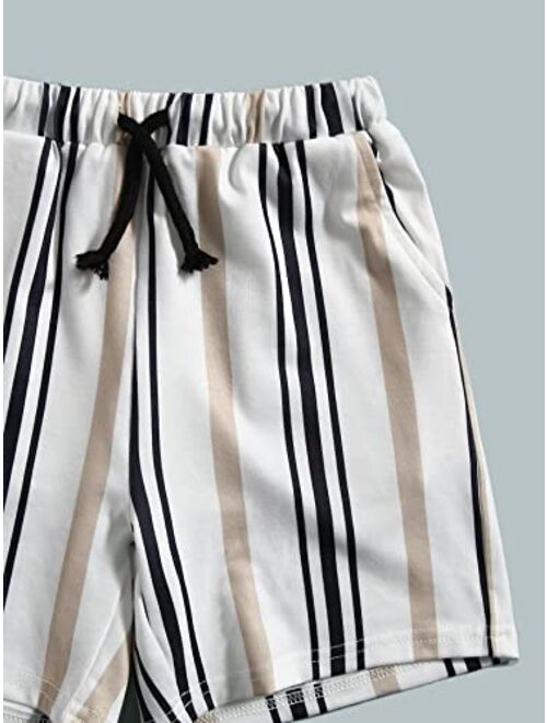 WDIRARA Toddler Boy's 2 Piece Outfits Striped Short Sleeve Tee and Drawstring Shorts Set