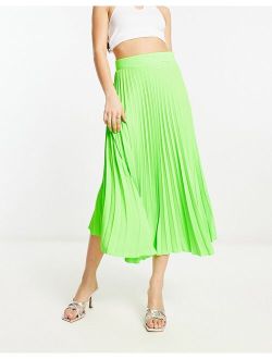 plisse pleated midi skirt in green