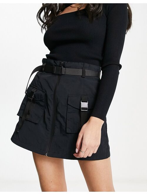 ASOS DESIGN hardware detail mini skirt in black