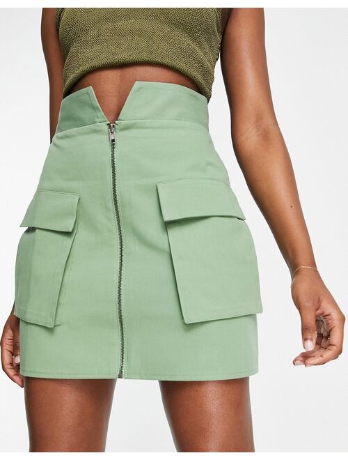 ASOS DESIGN zip up utility mini skirt in green