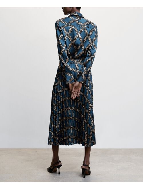 MANGO Women's Geometric Print Plisse Pleated Skirt