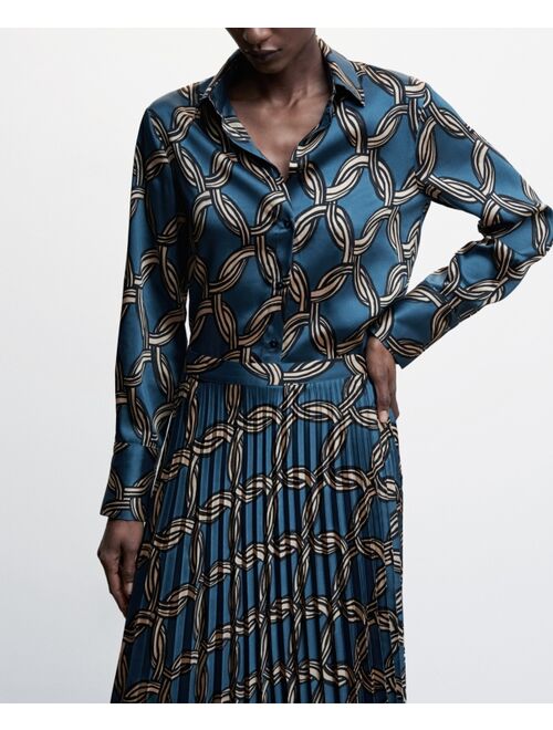 MANGO Women's Geometric Print Plisse Pleated Skirt