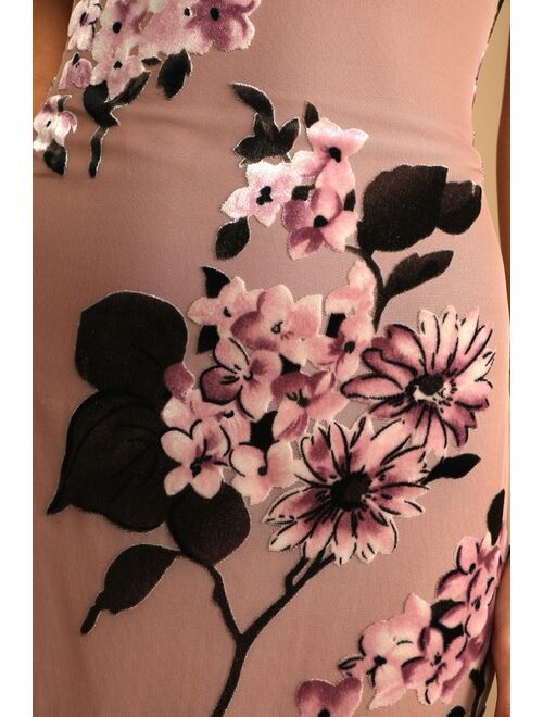 Lulus Romance in the Making Mauve Floral Print Velvet Maxi Dress