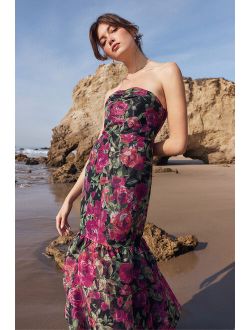 Fleur of Dreams Green and Pink Floral Print Organza Maxi Dress