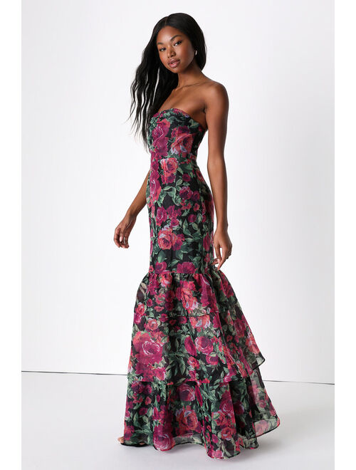 Lulus Fleur of Dreams Green and Pink Floral Print Organza Maxi Dress