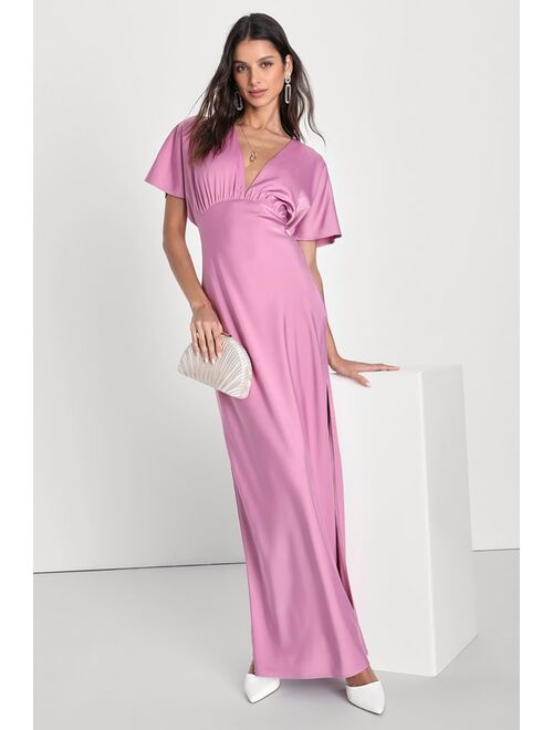 Lulus Pursuing Passion Mauve Satin Dolman Sleeve Maxi Dress