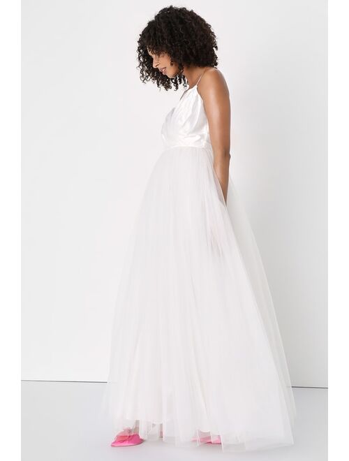 Lulus Spellbinding Beauty White Glitter Sleeveless Tulle Maxi Dress