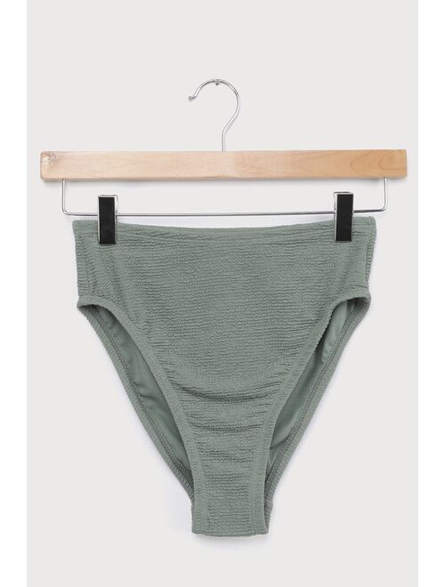 Lulus Made for Sun Sage Green High-Waisted Bikini Bottom