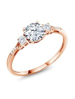 Gem Stone King 10K Rose Gold Hearts And Arrows White Created Sapphire Engagement Ring For Women (1.34 Cttw, Available In Size 5, 6, 7, 8, 9)