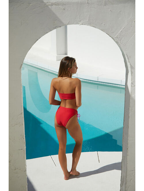 Lulus Time to Tan Red and Pink Color Block High-Rise Bikini Bottoms