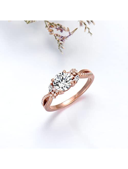 Ydd 10k/14k/18k White Yellow Rose Gold Engagement Ring for Women, 1Carat Blossom Moissanite Engagement Ring for Her Free Engraved