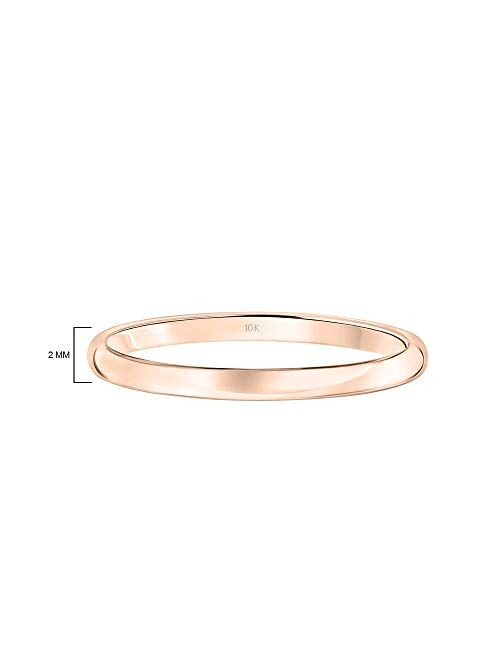 Brilliant Expressions 10K or 14K Yellow, White or Rose Gold Low Dome Comfort Fit Plain and Simple Wedding Band Ring, 2mm