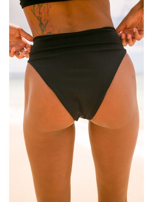 Lulus Do Ya Thang Black High Waisted Bikini Bottom
