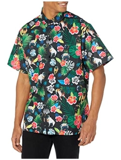 Funny Guy Mugs Mens Hawaiian Print Button Down Short Sleeve Shirt