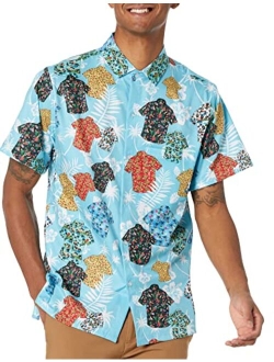 Funny Guy Mugs Mens Hawaiian Print Button Down Short Sleeve Shirt