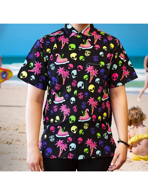 Funny Guy Mugs Mens Hawaiian Print Button Down Short Sleeve Shirt