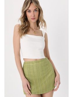 Sunny Sayulita Lime Green Crochet Mini Skort