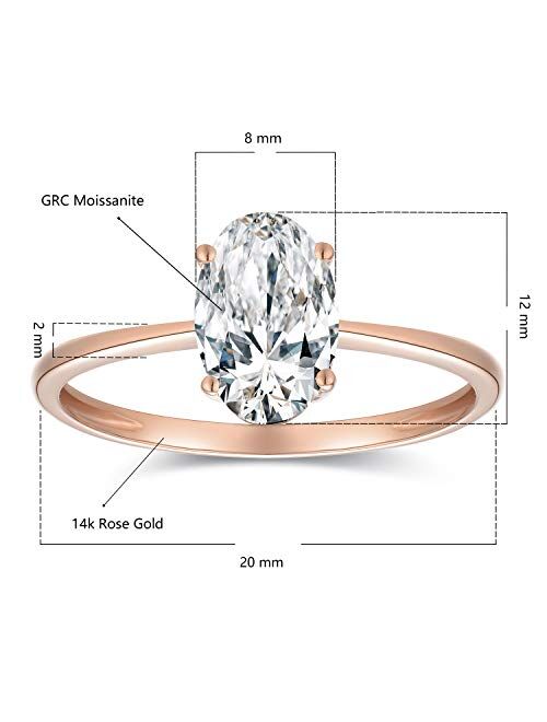 espere 1.5 Carat Moissanite Oval Cut Forever Classic Engagement Ring Solid Gold Plain Ring Band 14K Rose Gold Bridal Ring Stackable Brilliant Ring