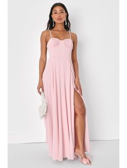 Cause for Commotion Light Pink Pleated Bustier Maxi Dress