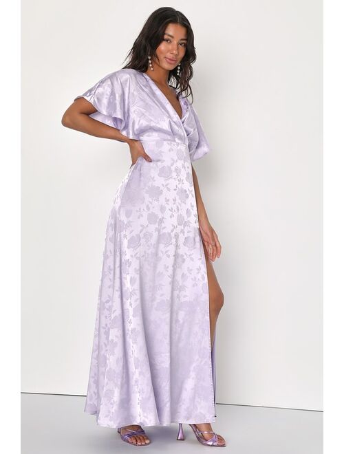 Lulus Lovely Admiration Lavender Satin Floral Jacquard Maxi Dress