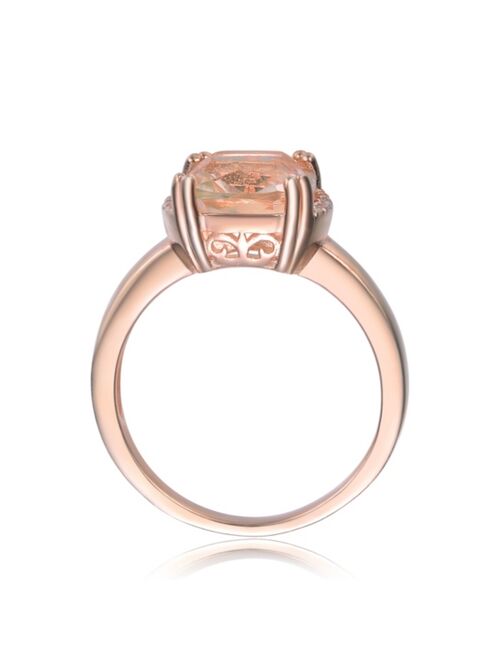 Genevive Sterling Silver 18k Rose Gold Plated with Morganite & Cubic Zirconia Cushion Solitaire Halo Ring