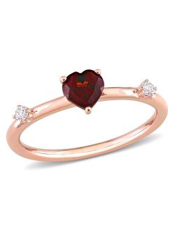 Macy's 10K Rose Gold Plated Garnet and White Topaz Heart Stackable Ring