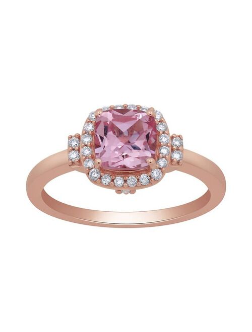 Made For You Lab-Created Morganite & 1/8 Carat T.W. Lab-Grown Diamond Cushion Halo Ring