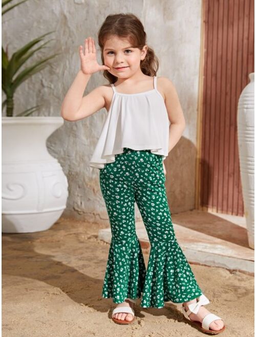 SHEIN Toddler Girls Cami Top & Ditsy Floral Flare Leg Pants